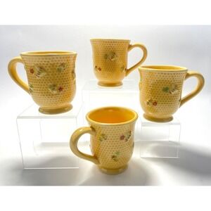 Williams-Sonoma Honey Bee Hive Mug Set of 4 Yellow Honeycomb Pedestal Mugs